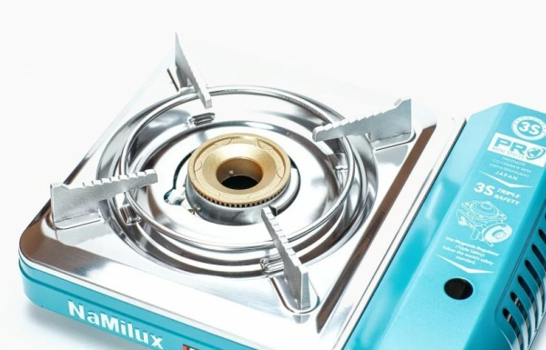 Газовая плита NaMilux NA-P4033PS Латунь 3 клапана (Бирюзовый / Нержавейка)